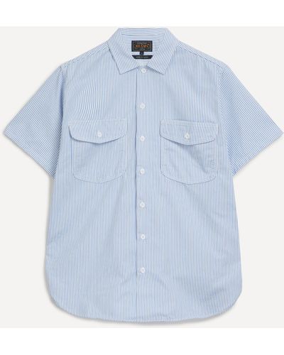 Beams Plus Mens Striped Work Shirt 40/50 - Blue