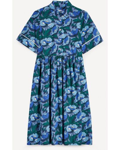 Liberty Women's Butterfield Poppy Tana Lawn� Cotton Short-sleeve Shirt Dress - Blue