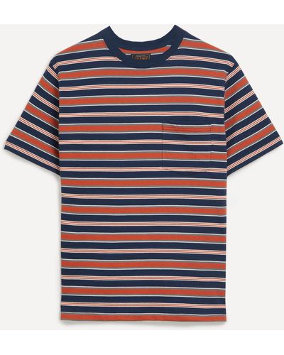 Beams Plus Mens Pocket Tee Striped Cotton-jersey T-shirt 40/50 - Blue