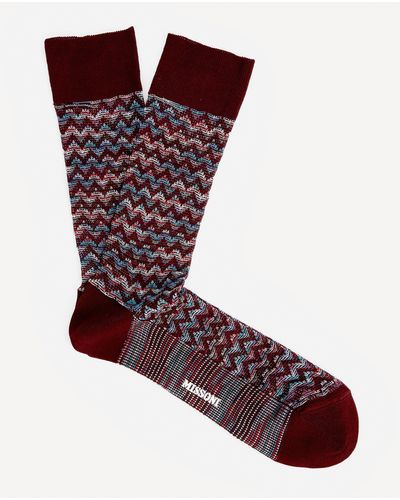 Missoni Contrast Zig Zag Socks - Red