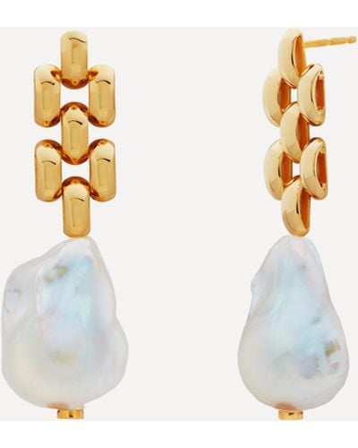 Monica Vinader 18ct Gold Plated Vermeil Silver Baroque Pearl Chain Drop Earrings - White