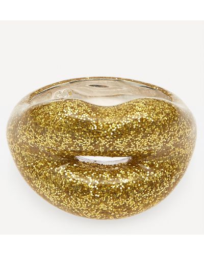 Solange Azagury-Partridge Glitter Gold Hotlips Ring - Metallic
