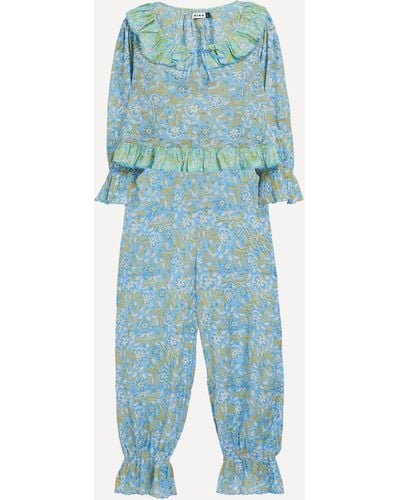 RIXO London Women's Bobbie Cotton Pyjama Set - Blue