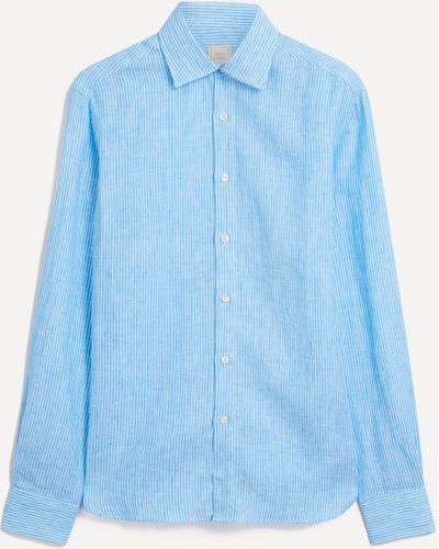 120% Lino Mens Long Sleeve Slim Fit Shirt Xl - Blue