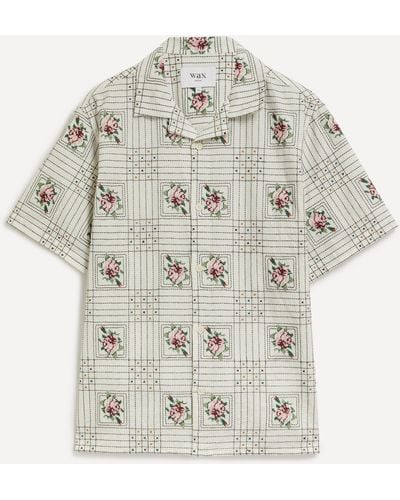Wax London Mens Didcot Short-sleeve Tapestry Embroidery Shirt - White