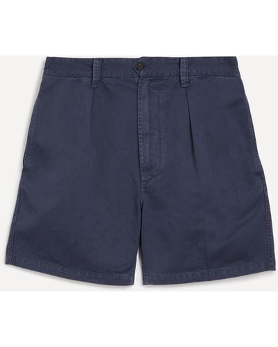 Drake's Mens Cotton Twill Single-pleat Shorts 32 - Blue