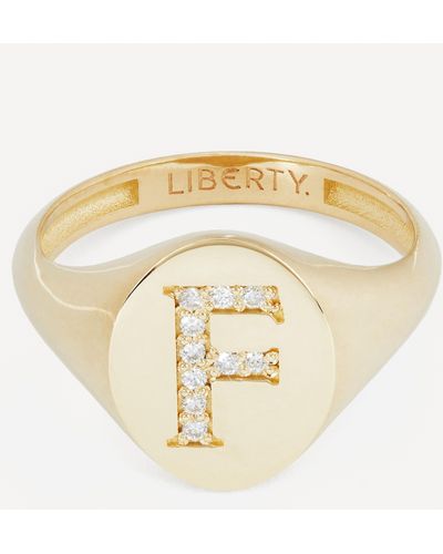Liberty 9ct Gold And Diamond Initial Signet Ring - F - White