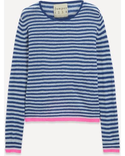 Jumper 1234 Women's Little Stripe Cashmere Crew Sweater - Blue