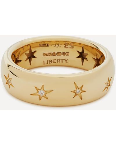 Liberty 9ct Gold Handmade Ianthe Star Diamond Medium Band Ring - Metallic