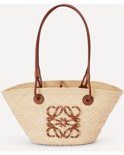 Loewe Anagram Small Iraca Palm And Leather Basket Bag - Natural