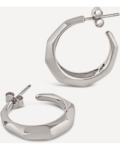 Dinny Hall Sterling Silver Thalassa Tapering Faceted Chunky Hoop Earrings - White