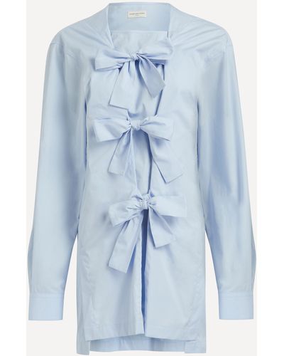 Dries Van Noten Women's Oversized Shirt With Bow Detail Xs - Blue