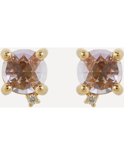 Suzanne Kalan 14ct Gold Faceted Rose De France Diamond Stud Earrings - Natural