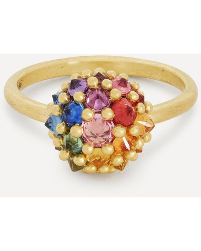 Polly Wales 18ct Gold Sputnik Rainbow Sapphire Ring - Metallic