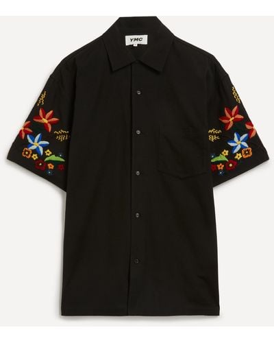 YMC Mens Idris Short-sleeve Embroidered Shirt - Black