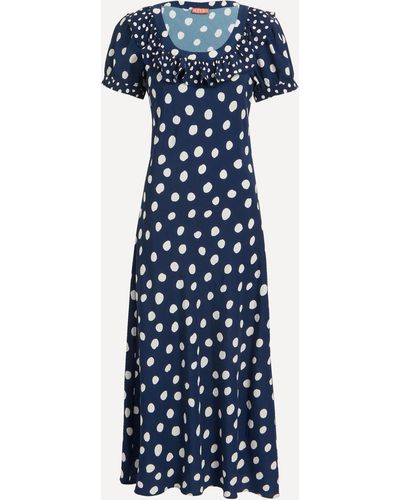 Kitri Women's Hilda Mixed Polka-dot Midi-dress 10 - Blue