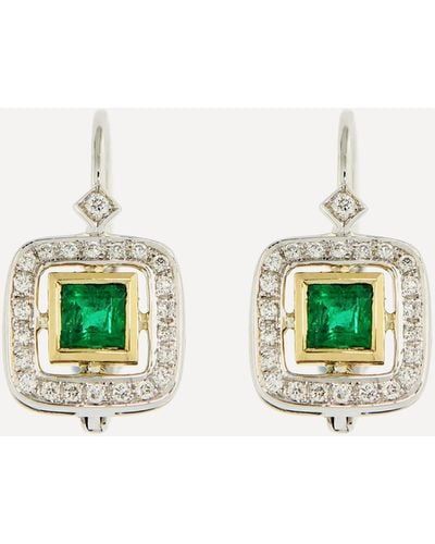 Kojis White Gold Art Deco-style Emerald And Diamond Drop Earrings One