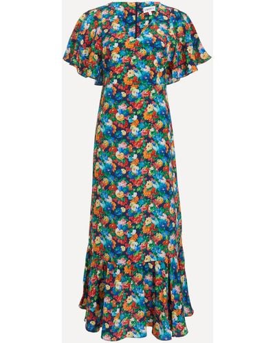Liberty Women's Chatsworth Bloom Silk Crepe De Chine Aperitif Midi-dress - Blue