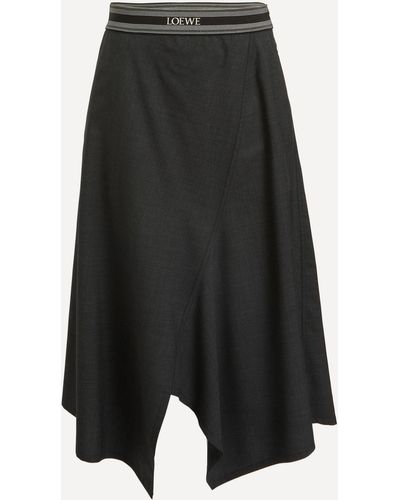 Loewe Logo-embroidered Asymmetric Wool Midi Skirt - Black