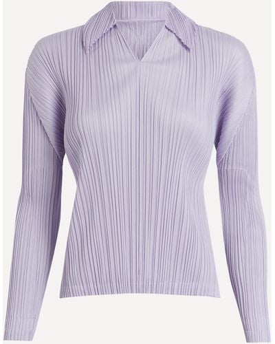 Pleats Please Issey Miyake Women's Monthly Colours October Pleated Long-sleeve Top 4 - Purple