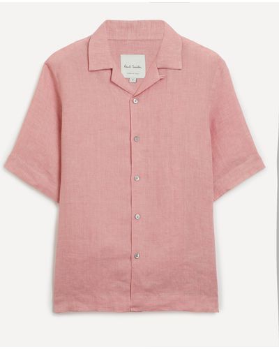 Paul Smith Mens Slim Fit Linen Short-sleeve Shirt - Pink