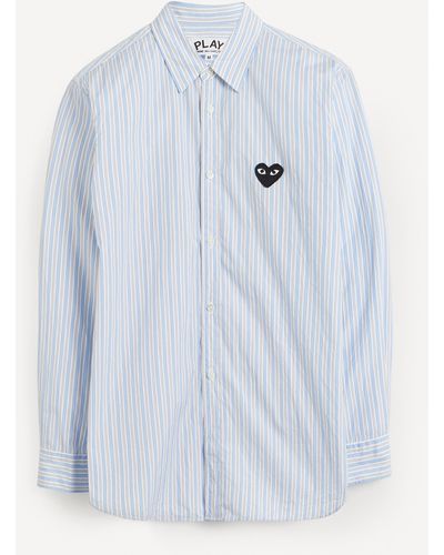 COMME DES GARÇONS PLAY Mens Heart Logo Patch Striped Cotton Shirt Xxl - Blue