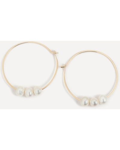 Melissa Joy Manning 14ct Gold Floating Pearl Hoop Earrings - Natural