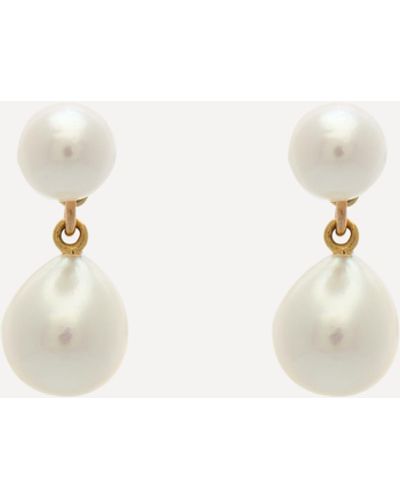 Mizuki 14ct Gold Double Akoya Pearl Drop Earrings One - Natural
