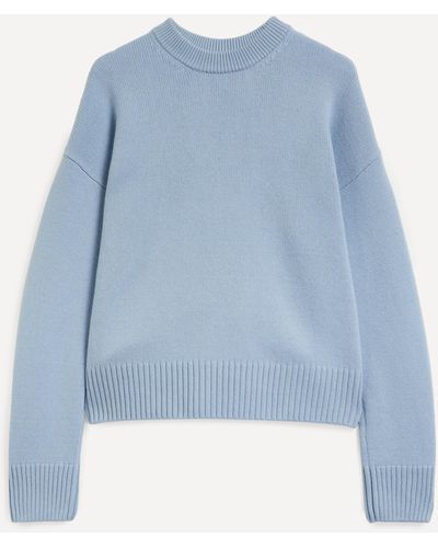 Ami Paris Mens Cropped Wool And Cashmere Sweater - Blue