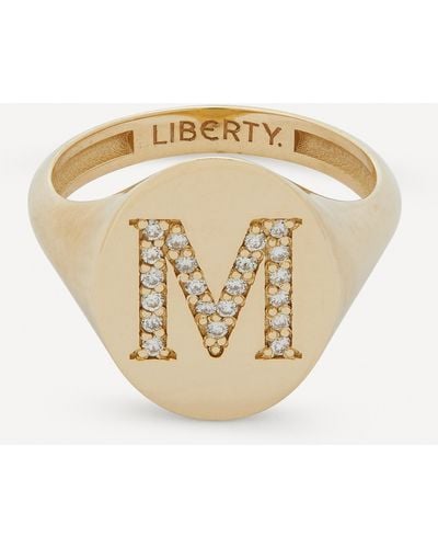 Liberty 9ct Gold And Diamond Initial Signet Ring - M - White