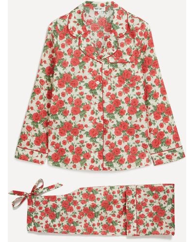 Liberty Women's Carline Rose Tana Lawn Cotton Classic Pyjama Set Xl - Red