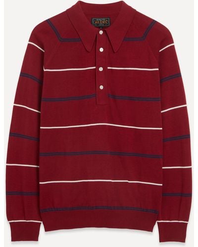 Beams Plus Mens Red Striped Wool Polo Shirt
