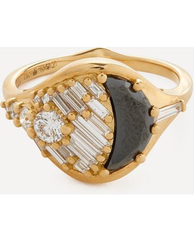 ARTEMER 18ct Gold New Moon Black Diamond Engagement Ring 6.5 - Metallic