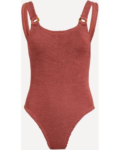 Hunza G Women's Domino Crinkle Swimsuit With Tonal Hoops One Size - Red