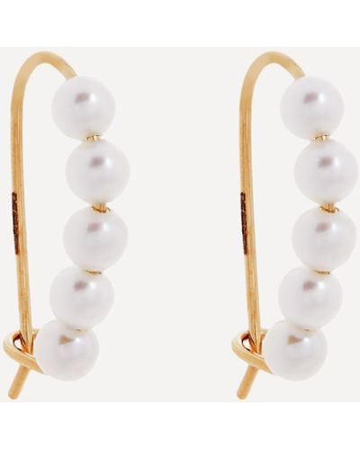 Mizuki Gold Small Pearl Safety Pin Earrings - Natural
