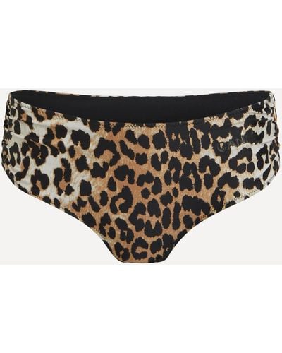 Ganni Women's Leopard-print Mid-rise Bikini Bottoms 6 - Black