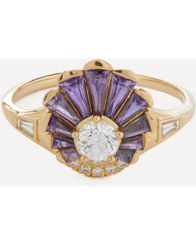ARTEMER 18ct Gold Deco Sapphire Engagement Ring 6.5 - Multicolour