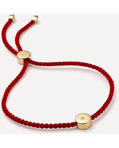 Monica Vinader Gold Plated Vermeil Silver Linear Solo Diamond Cord Friendship Bracelet One Size - Red
