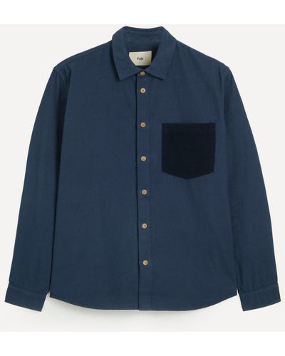 Folk Mens Prussian Blue Two-tone Baby Cord Overshirt 4