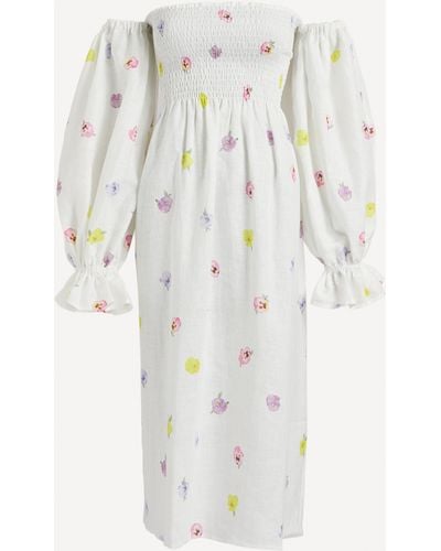 Sleeper Women's Atlanta Pansies Print Linen Midi-dress - Multicolour