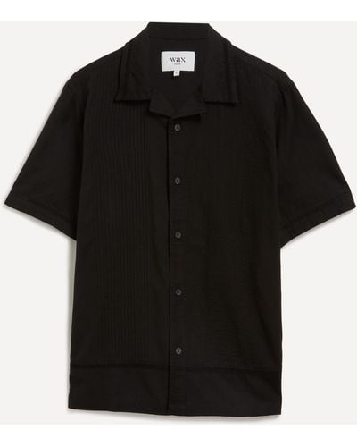 Wax London Mens Newton Short-sleeve Pintuck Shirt - Black