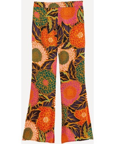 FARM Rio Women's Multicolour Vintage Garden Satin Blouse Flared Pants - Orange