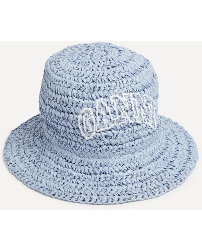 Ganni Women's Blue Summer Straw Hat One Size