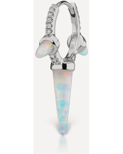 Maria Tash 18ct 9.5mm Triple Long Opal Spike Diamond Eternity Single Hoop Earring - White