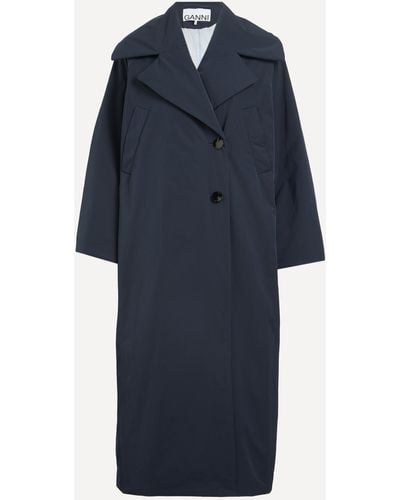 Ganni Women's Long Twill Coat 8 - Blue