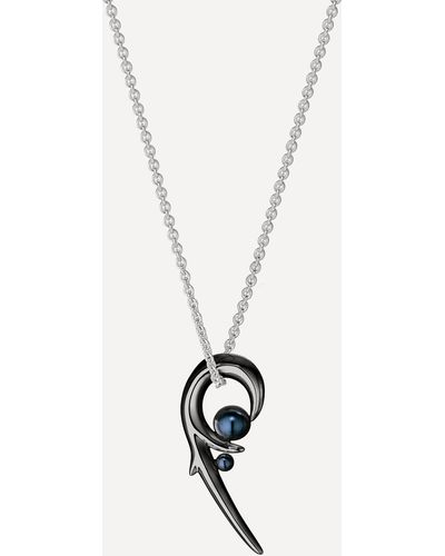 Shaun Leane Black Rhodium-plated Silver Hooked Black Pearl Pendant Necklace - White
