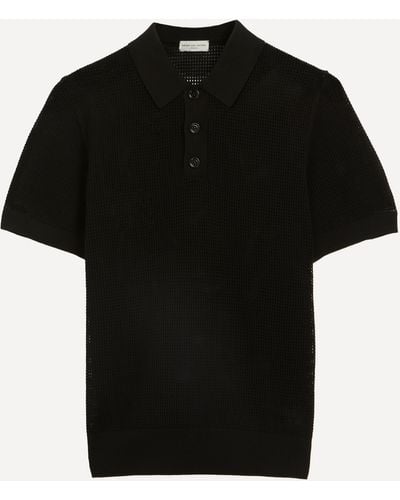 Dries Van Noten Mens Open-knit Polo Shirt Xl - Black