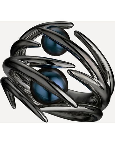 Shaun Leane Black Rhodium-plated Silver Hooked Black Pearl Ring