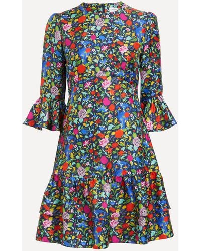 Liberty Women's Garden Of Adonis Gala Short Silk Dress - Blue
