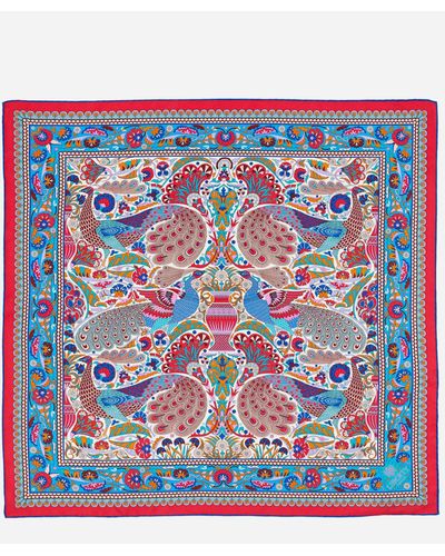 Liberty Peacock Mosaic 70x70 Silk Scarf - Red